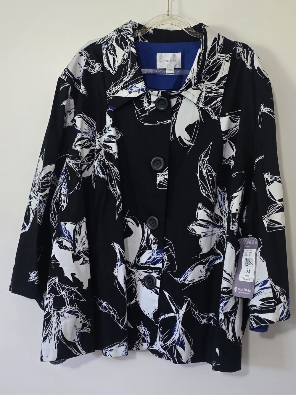 NWT Erin London Black Abstract Floral Jacket Artsy Statement Modern Retro 3X